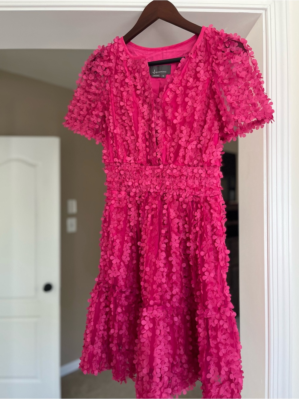 Anthropologie Hot Pink Somerset Floral Appliqué Mini Dress
